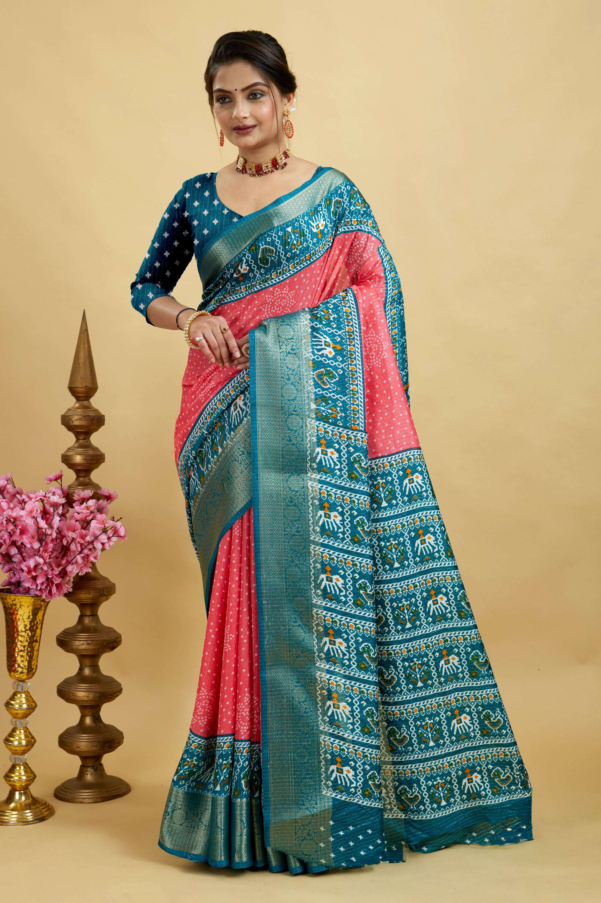 Pink Soft Dola Cotton Printed Kanjivaram Saree