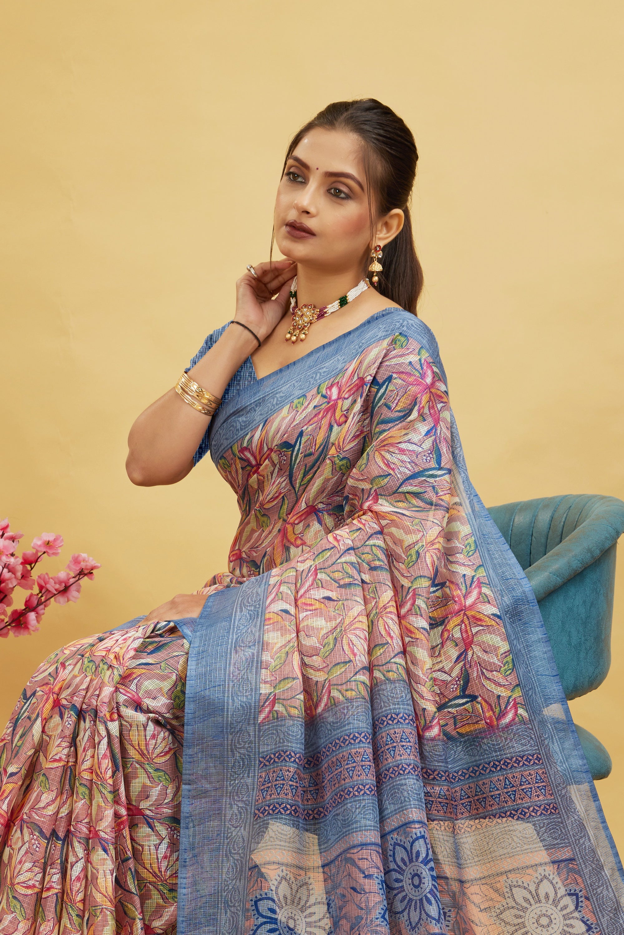 Gray Digital Printed Cotton Silk Saree