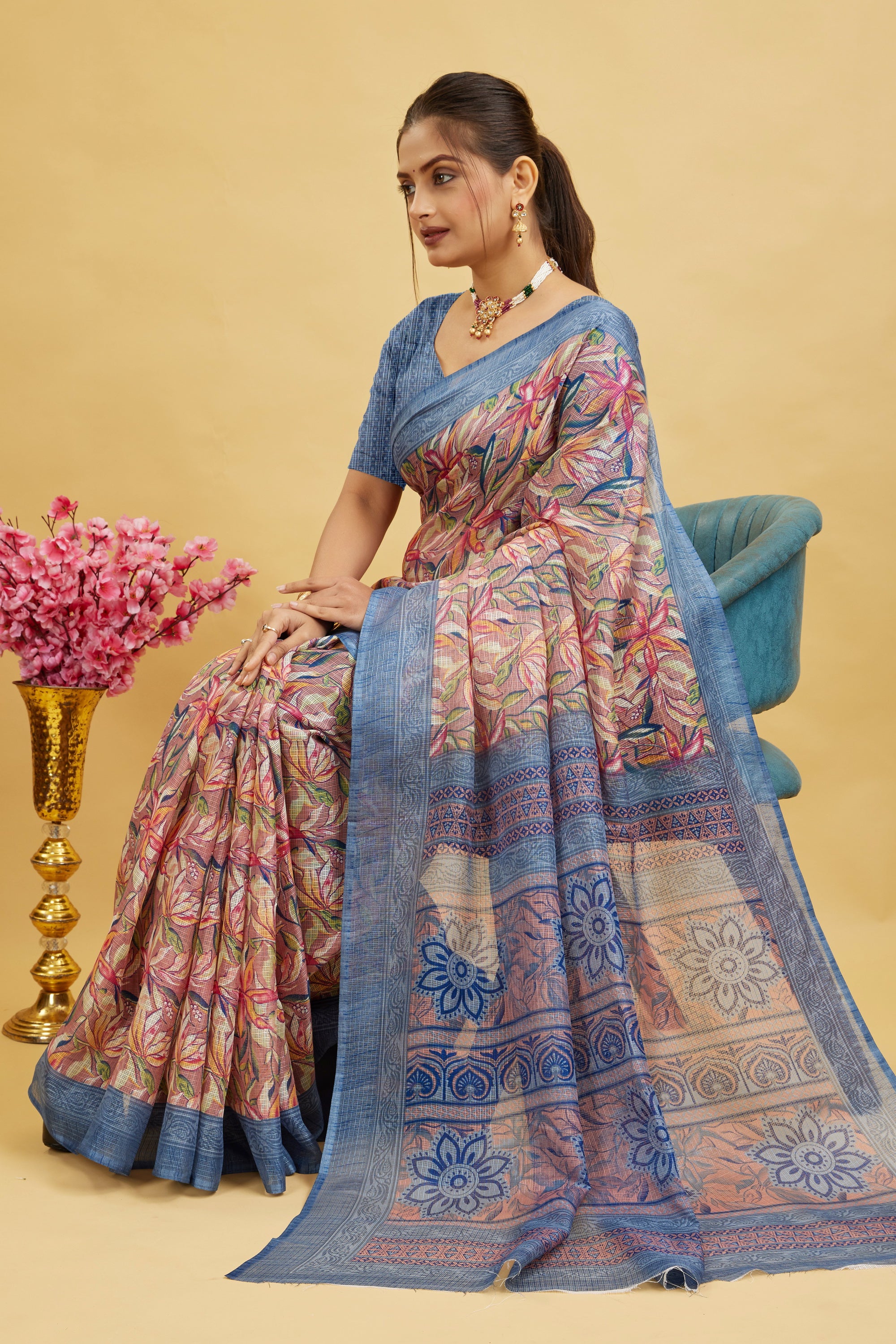 Gray Digital Printed Cotton Silk Saree