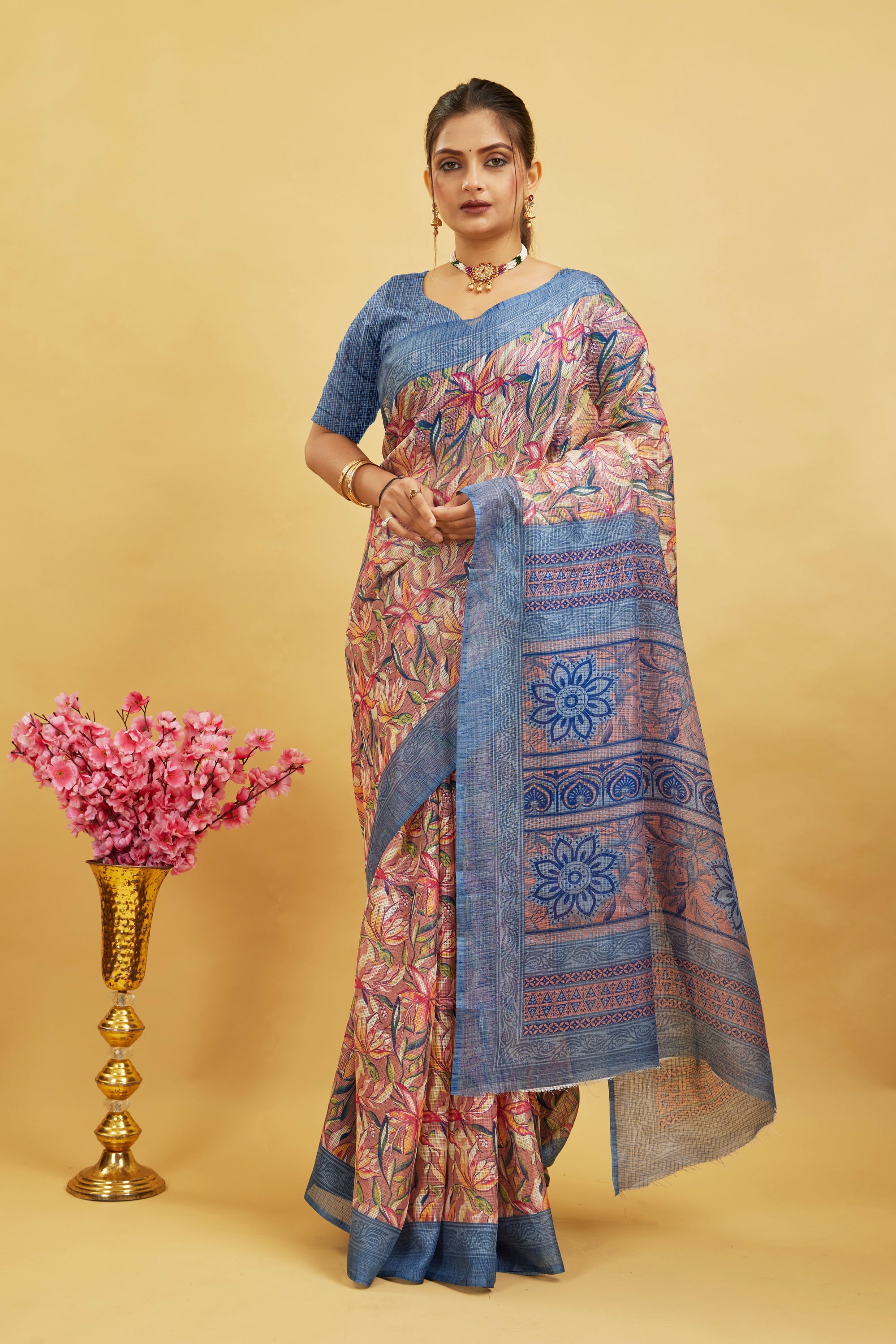 Gray Digital Printed Cotton Silk Saree