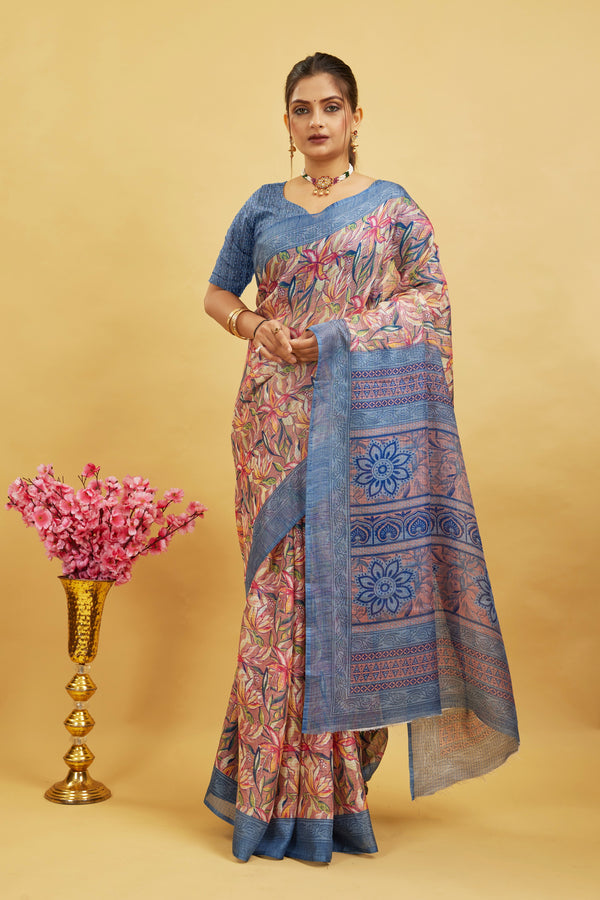 Gray Digital Printed Cotton Silk Saree