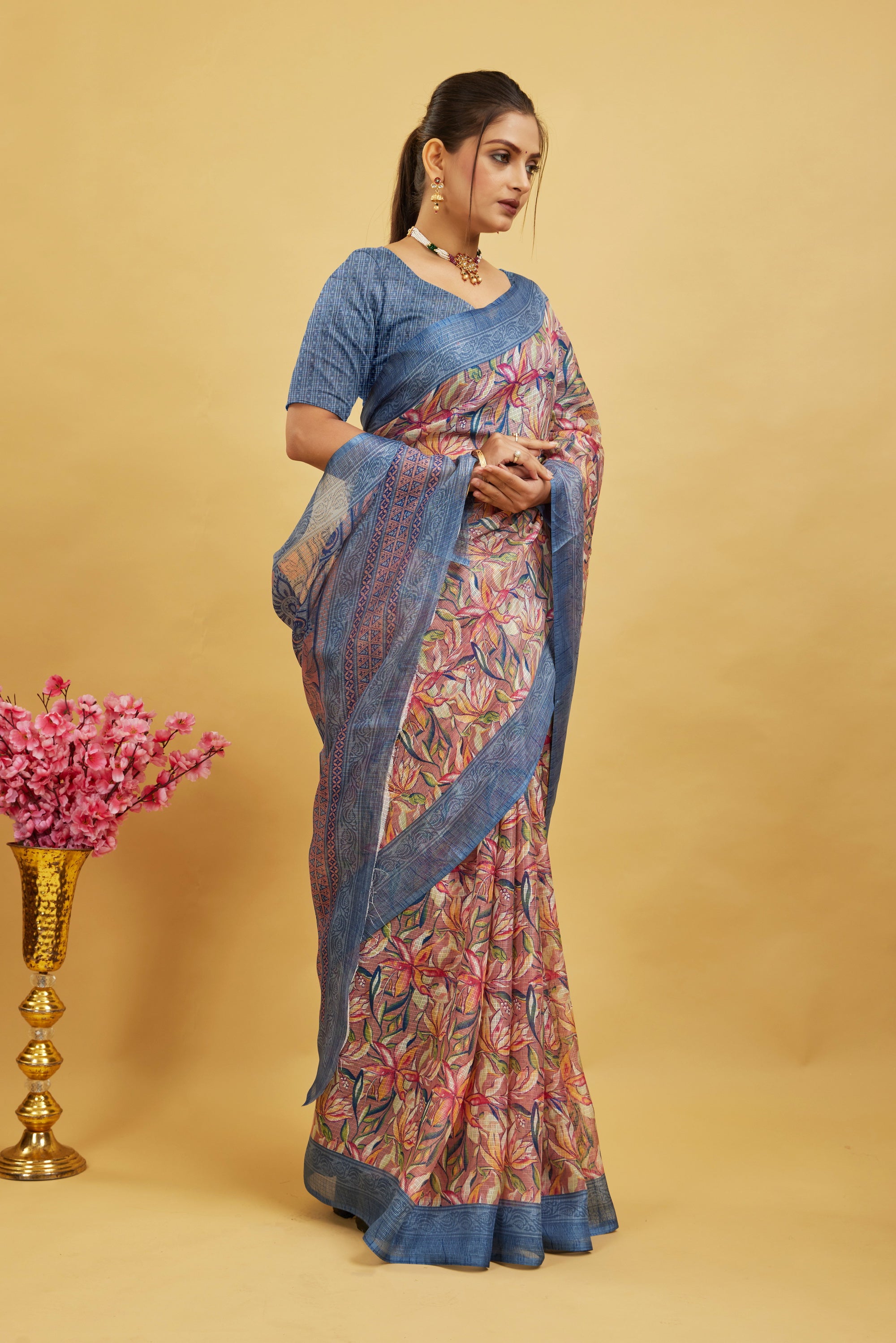 Gray Digital Printed Cotton Silk Saree