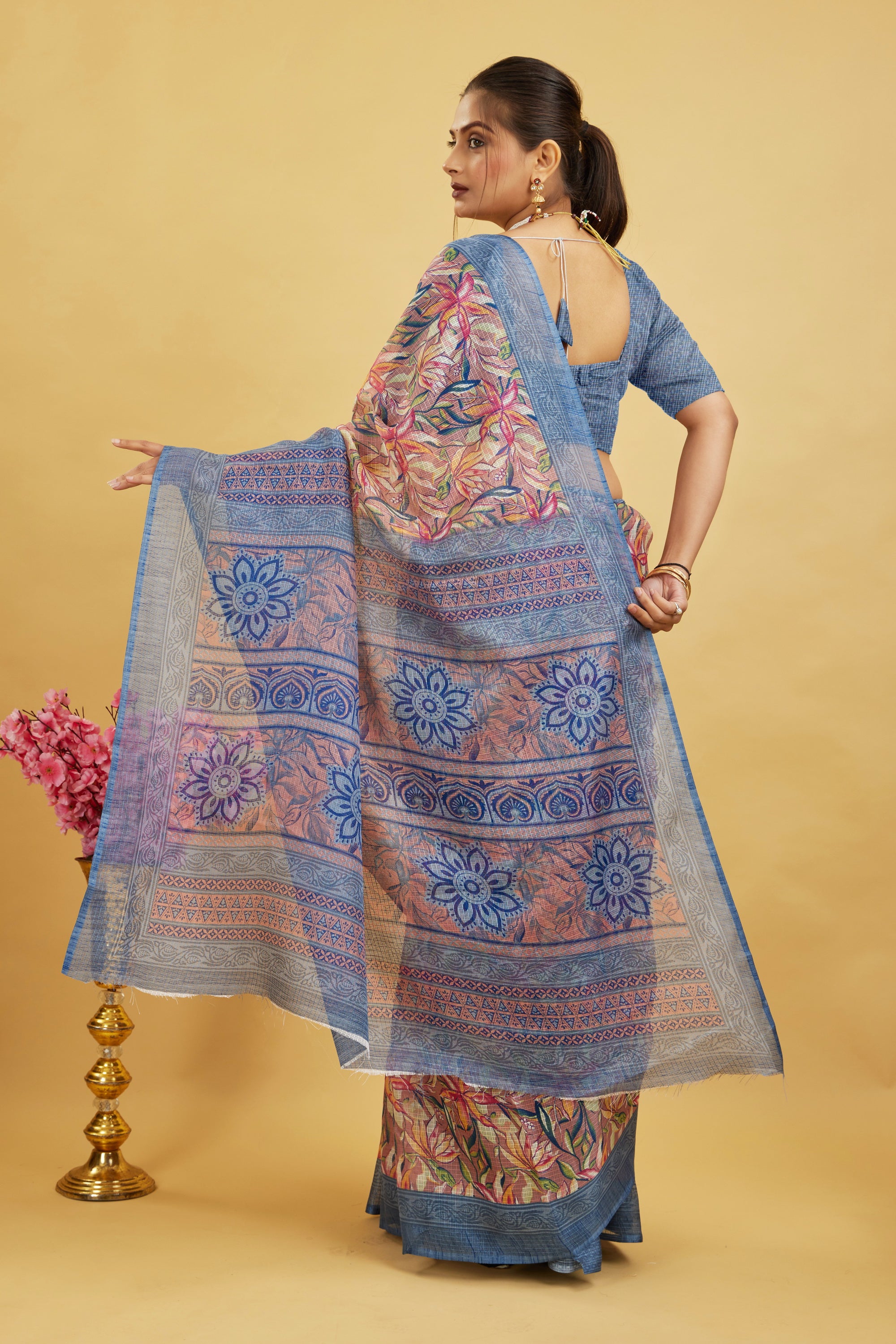Gray Digital Printed Cotton Silk Saree