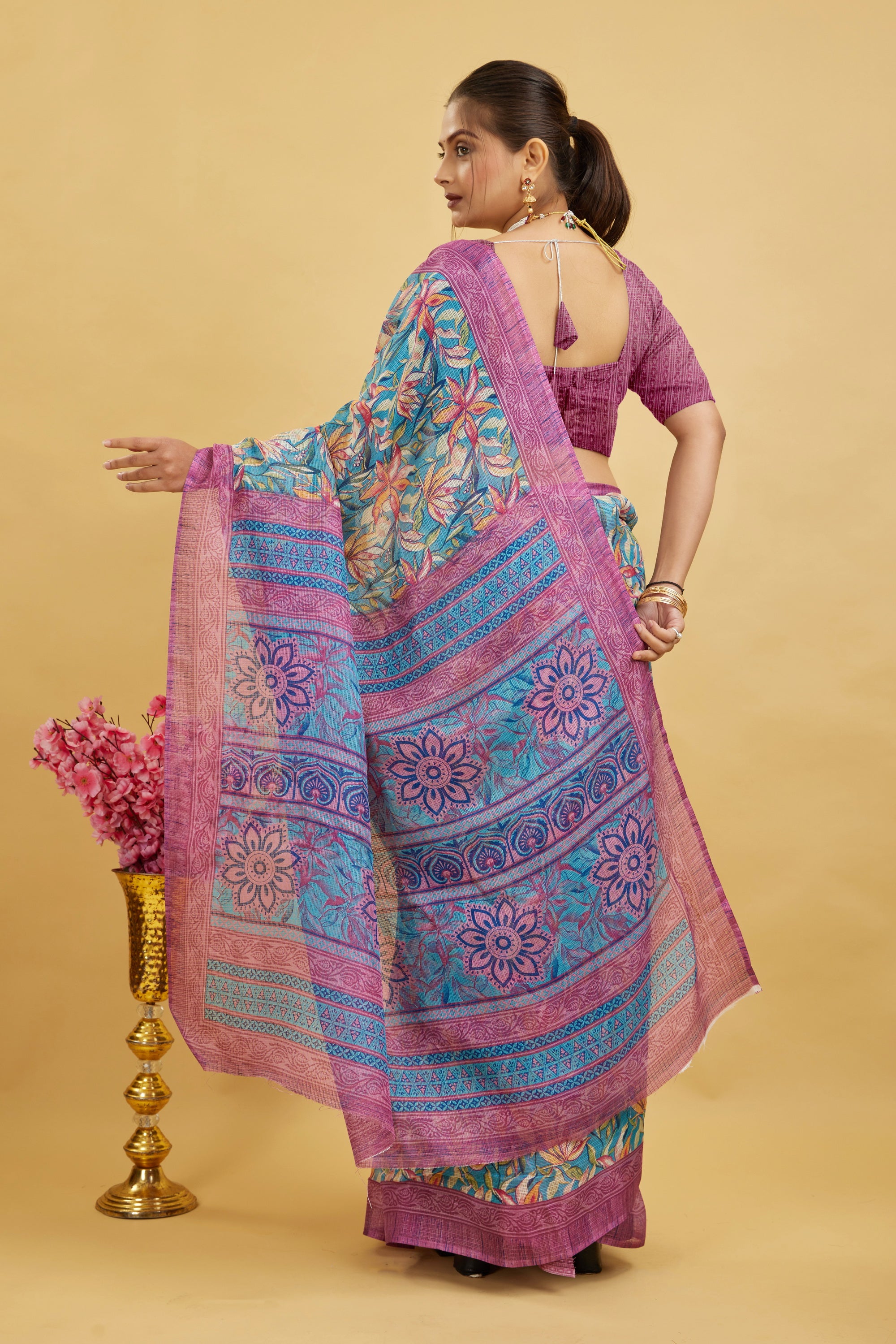 Pink Digital Printed Cotton Silk Saree