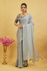 Gray Solid Shimmer Polyester Saree