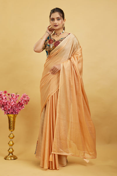 Peach Solid Shimmer Polyester Saree