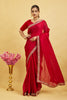 Red Solid Georgette Saree With Lace