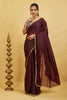 Brown Solid Plain Georgette Saree