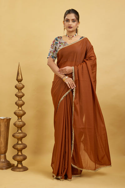 Mustard Solid Plain Georgette Saree