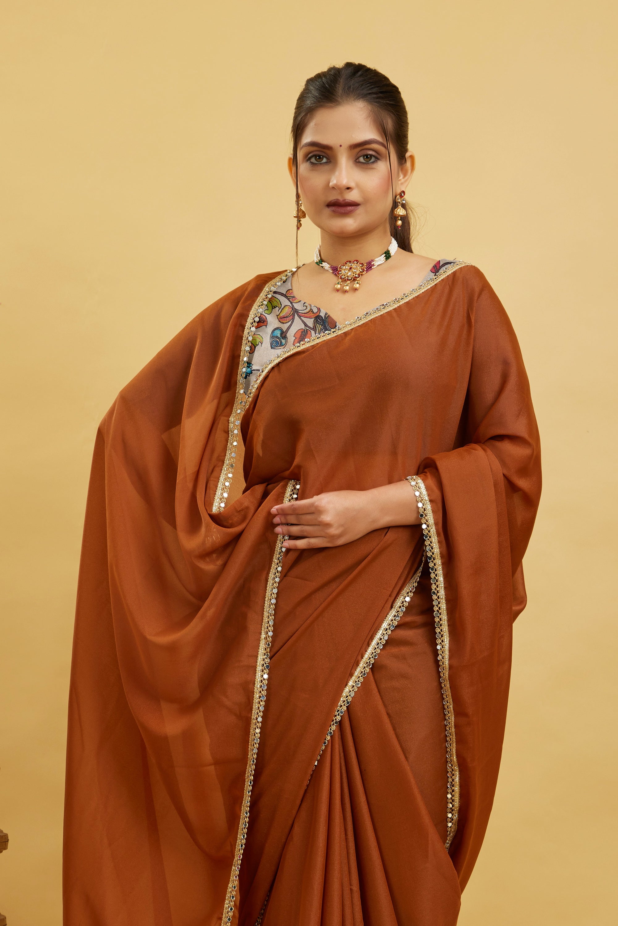 Mustard Solid Plain Georgette Saree