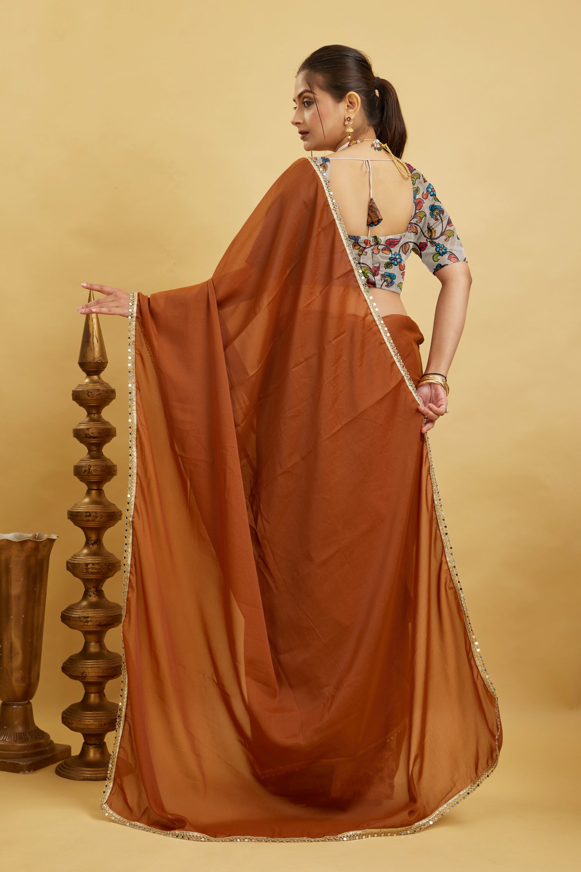 Mustard Solid Plain Georgette Saree