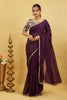 Wine Solid Plain Georgette Saree