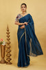 Blue Solid Plain Georgette Saree