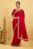 Red Embroidered Satin Chiffon Saree