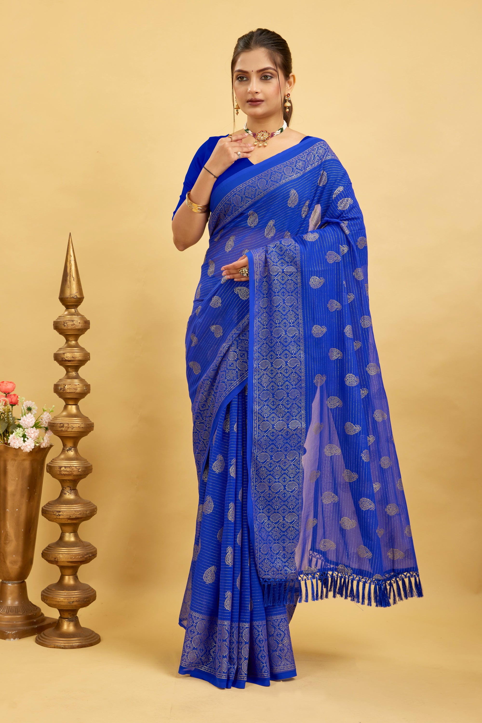 Blue Foil Printed Soft Georgette Saree