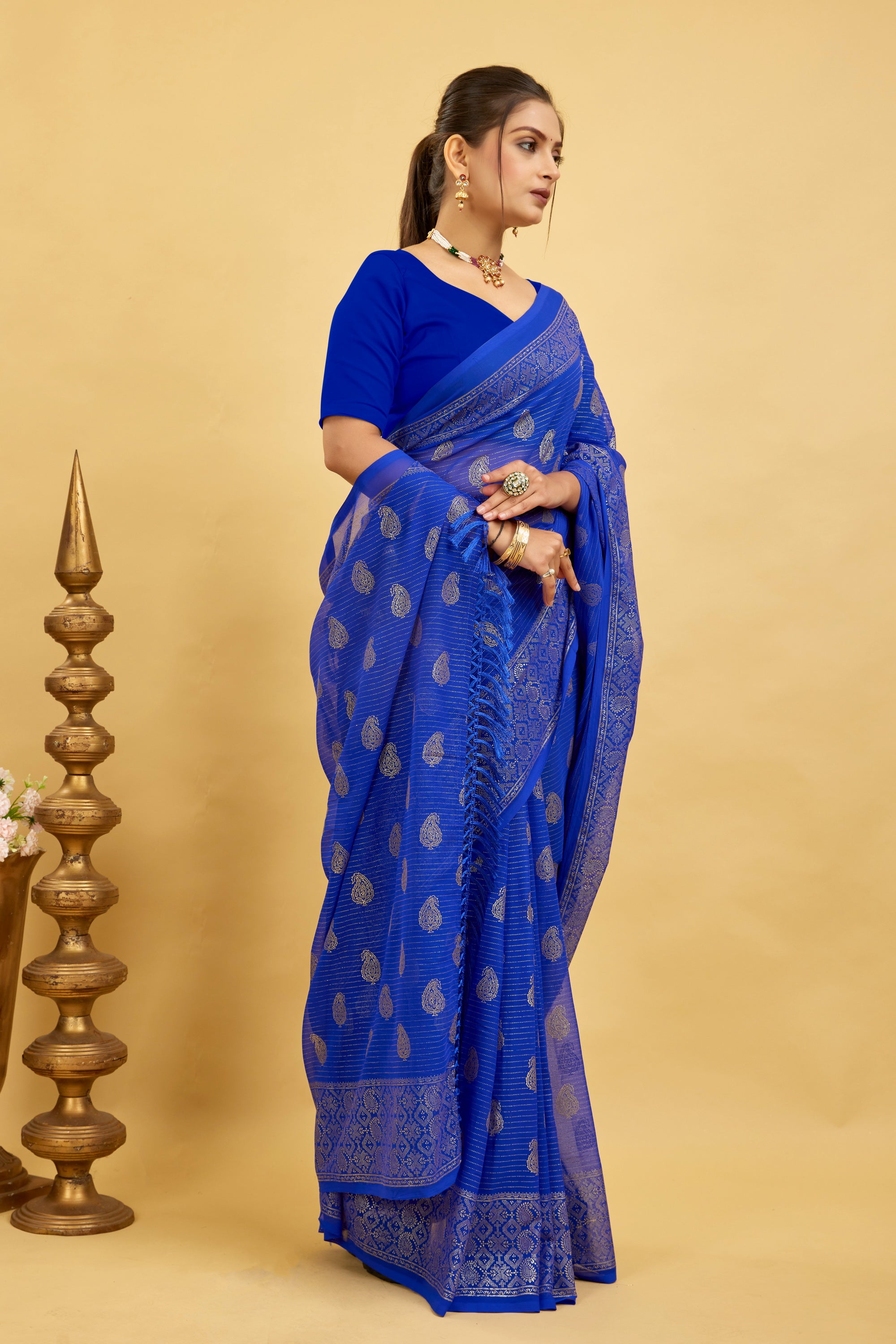 Blue Foil Printed Soft Georgette Saree