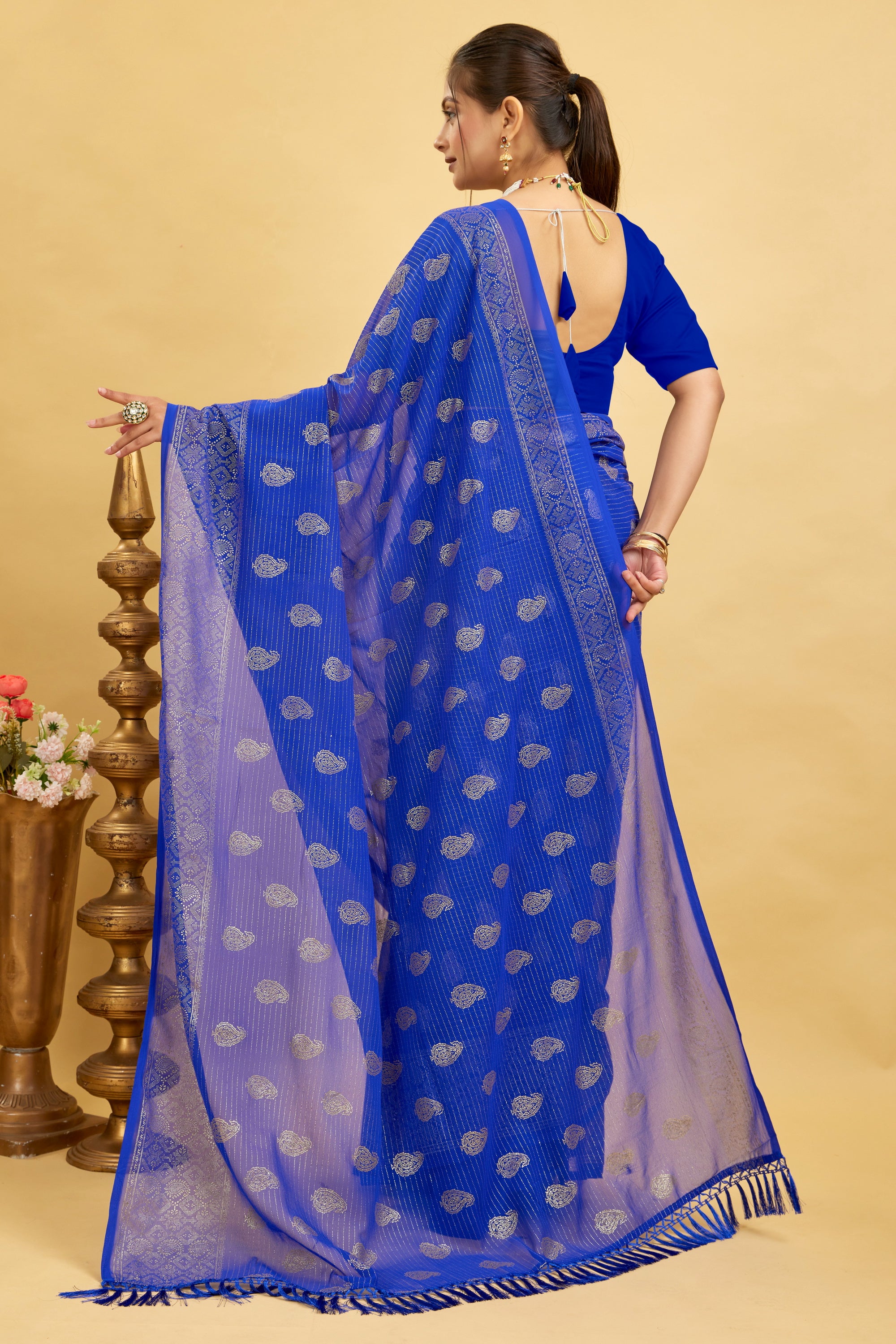 Blue Foil Printed Soft Georgette Saree