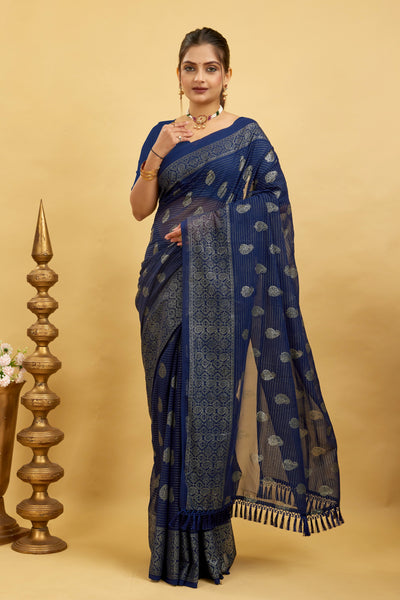 Navy Foil Printed Soft Georgette Saree