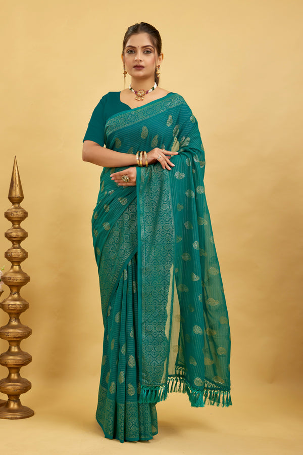 Green Foil Printed Soft Georgette Saree