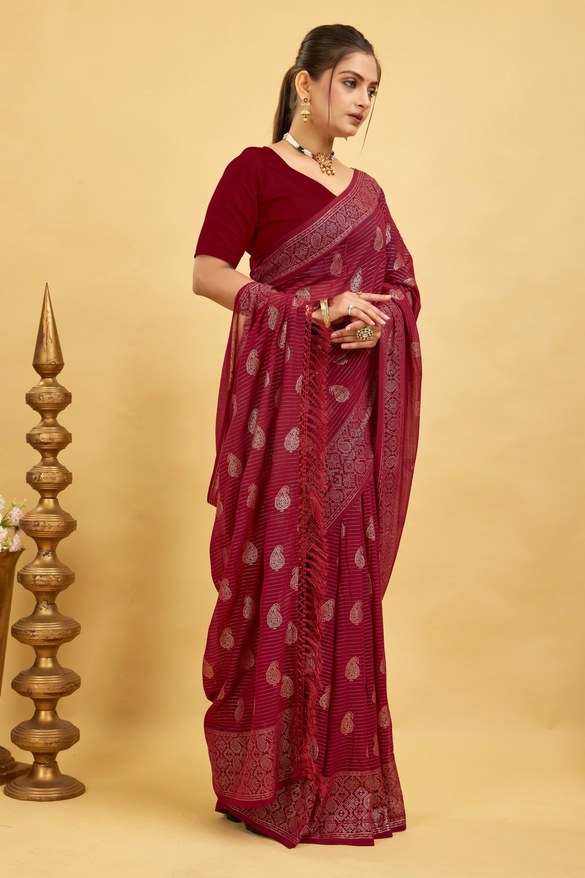 Red Foil Printed Soft Georgette Saree