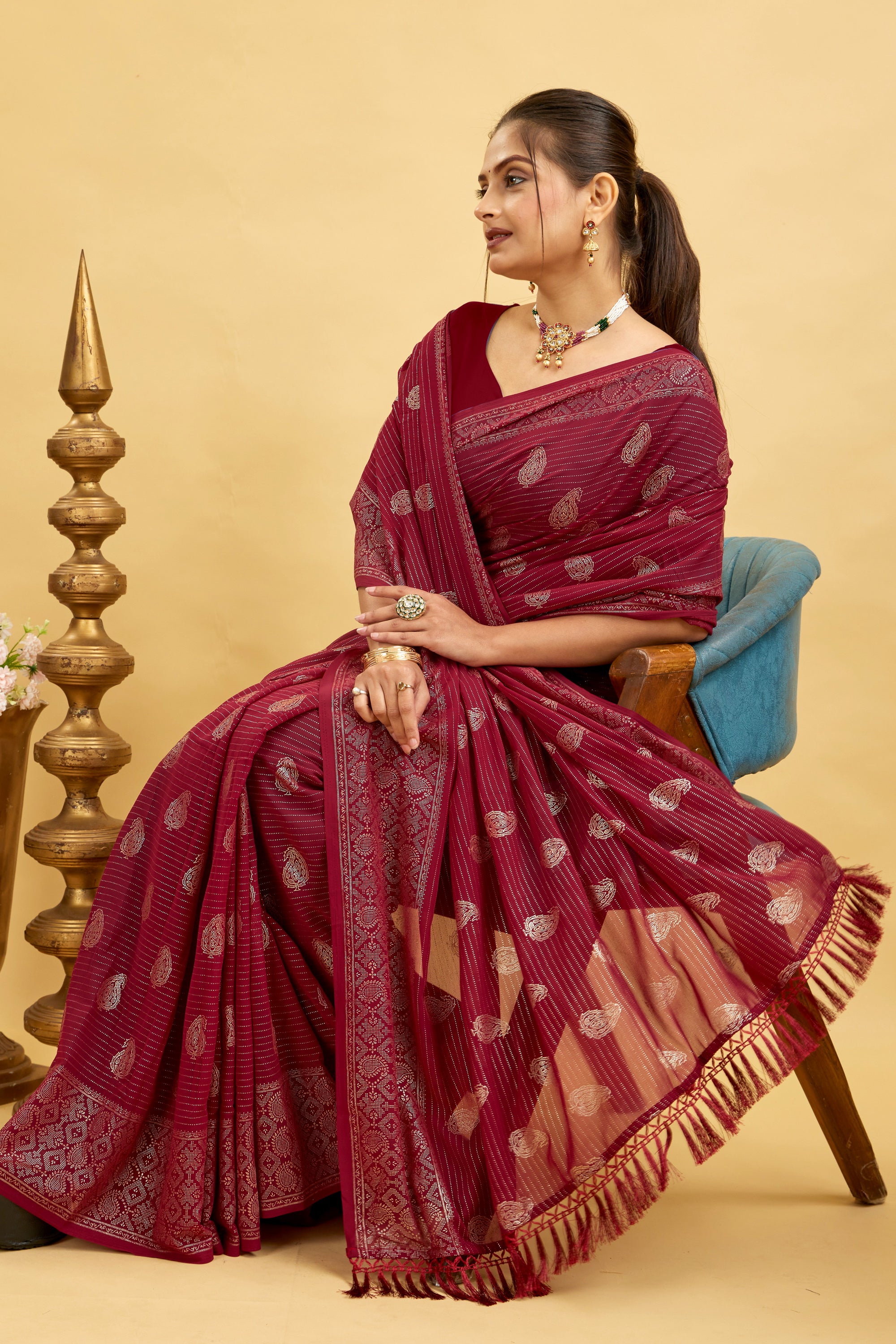 Red Foil Printed Soft Georgette Saree