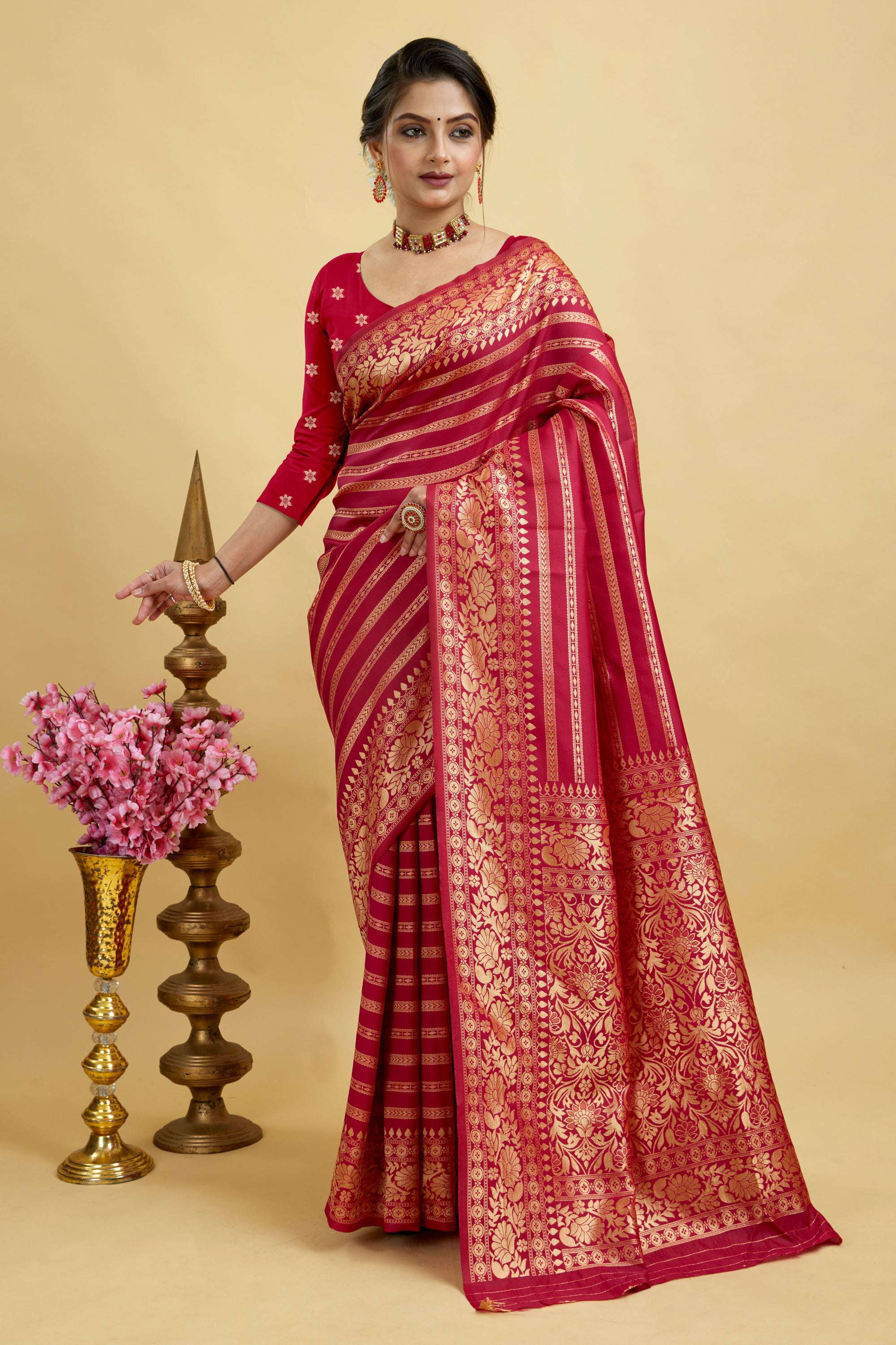 Red Kanjivaram Silk Blend Saree