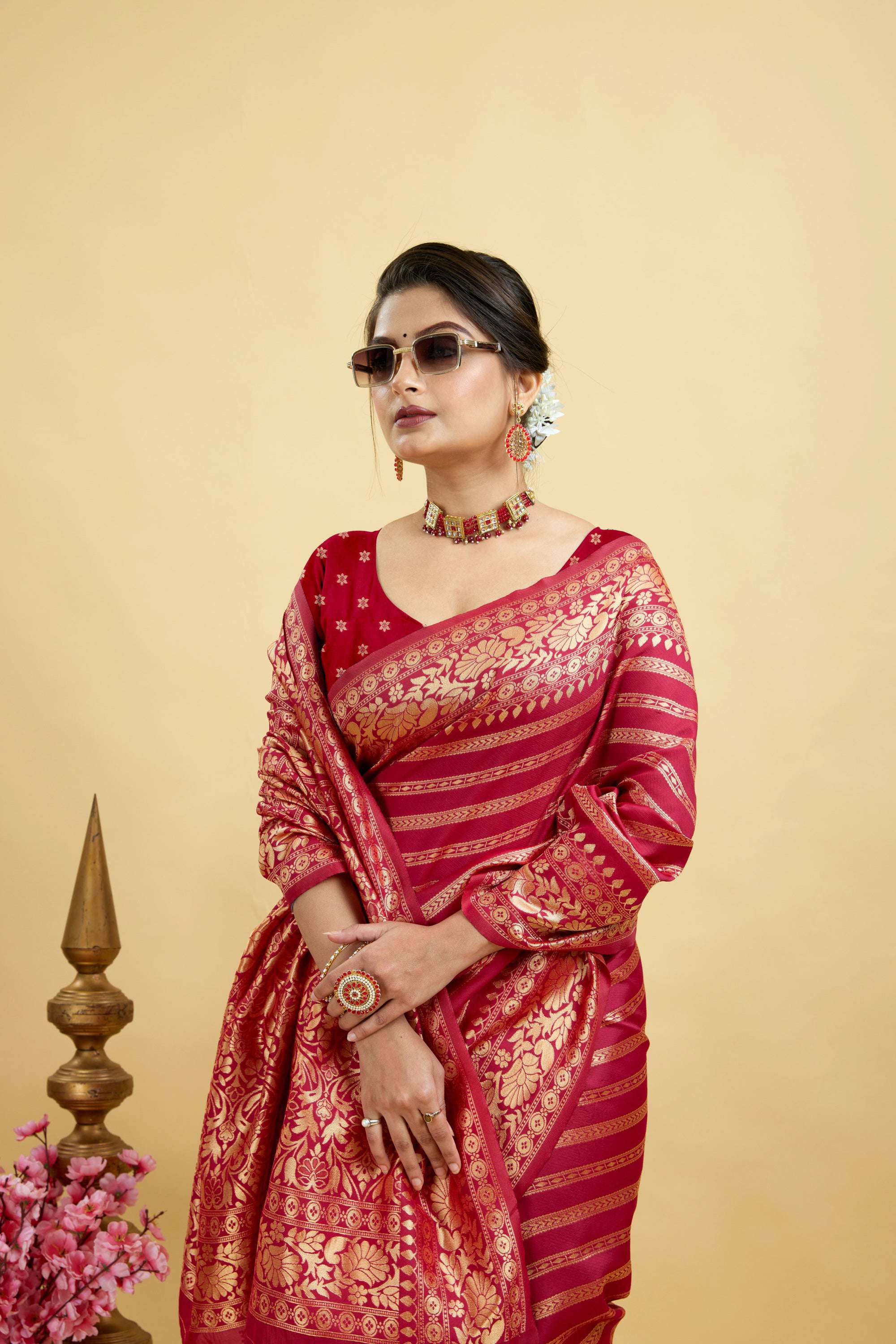 Red Kanjivaram Silk Blend Saree