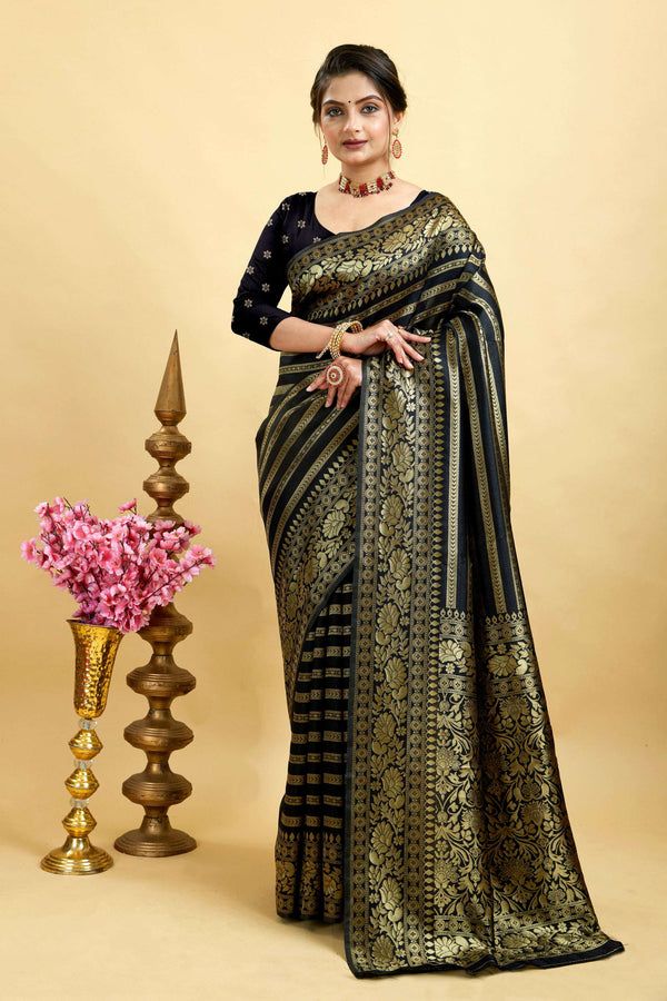 Black Kanjivaram Silk Blend Saree