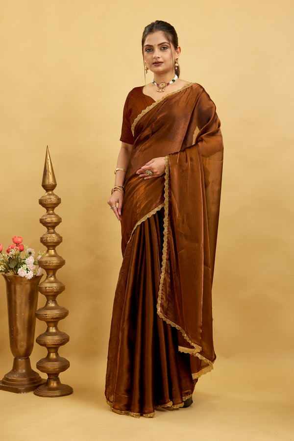 Brown Jimmy Choo Plain Chiffon Saree
