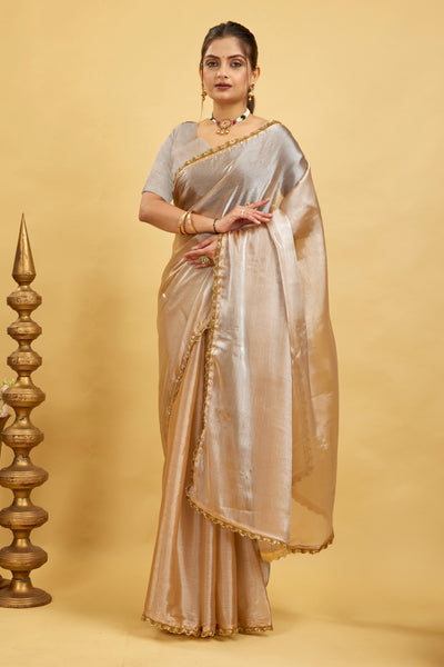 Beige Jimmy Choo Plain Chiffon Saree
