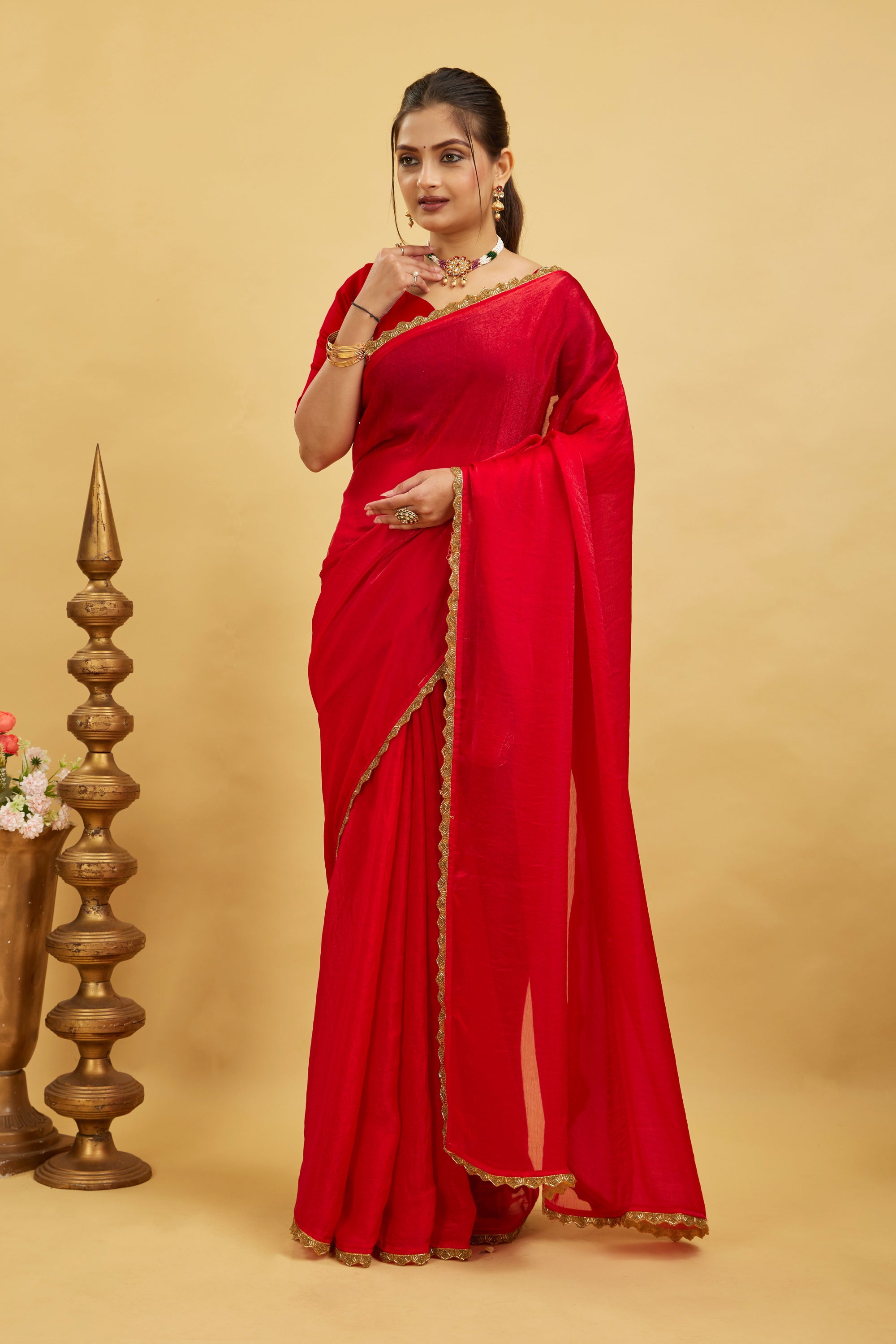 Rani Jimmy Choo Plain Chiffon Saree