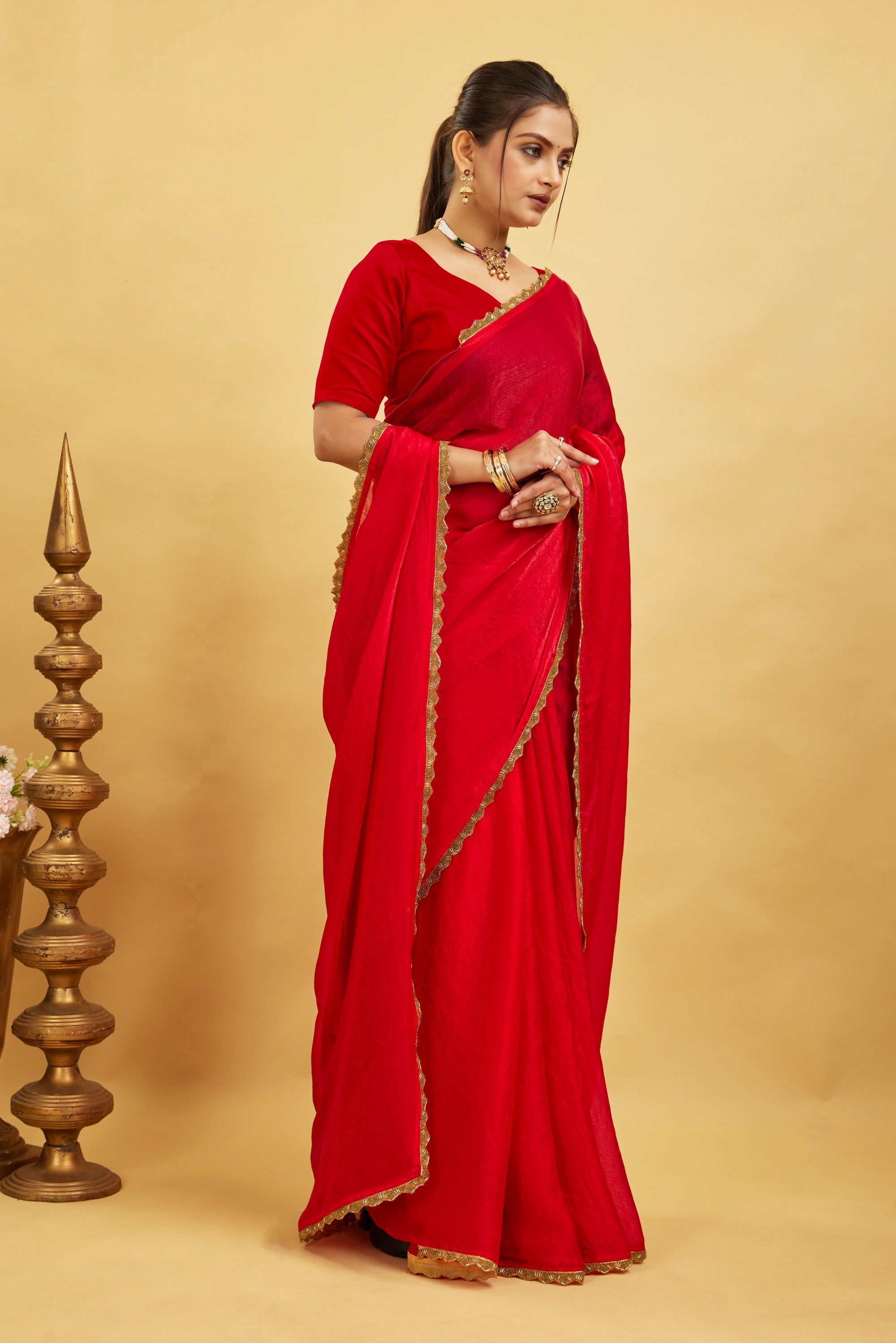 Rani Jimmy Choo Plain Chiffon Saree
