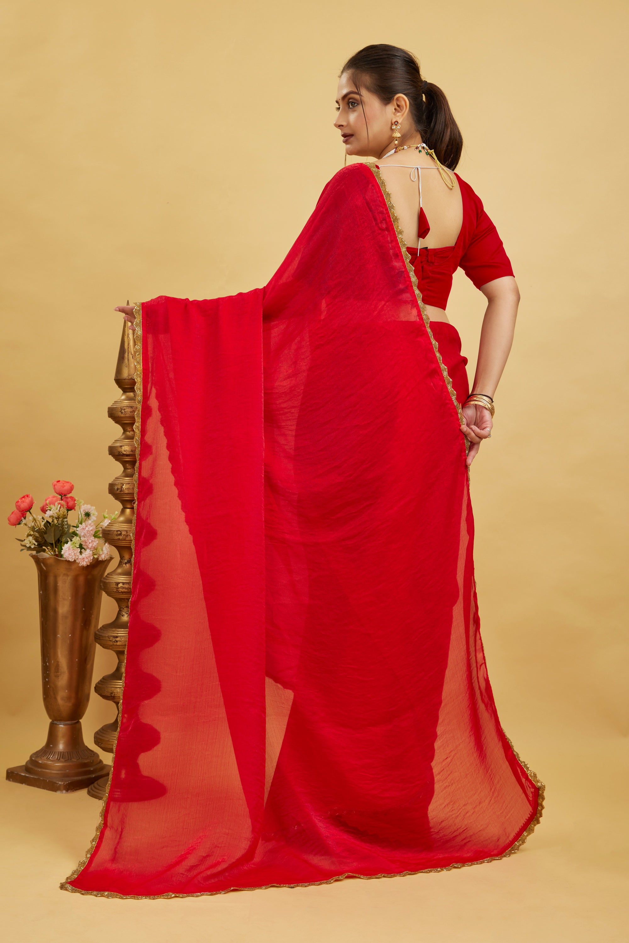 Rani Jimmy Choo Plain Chiffon Saree