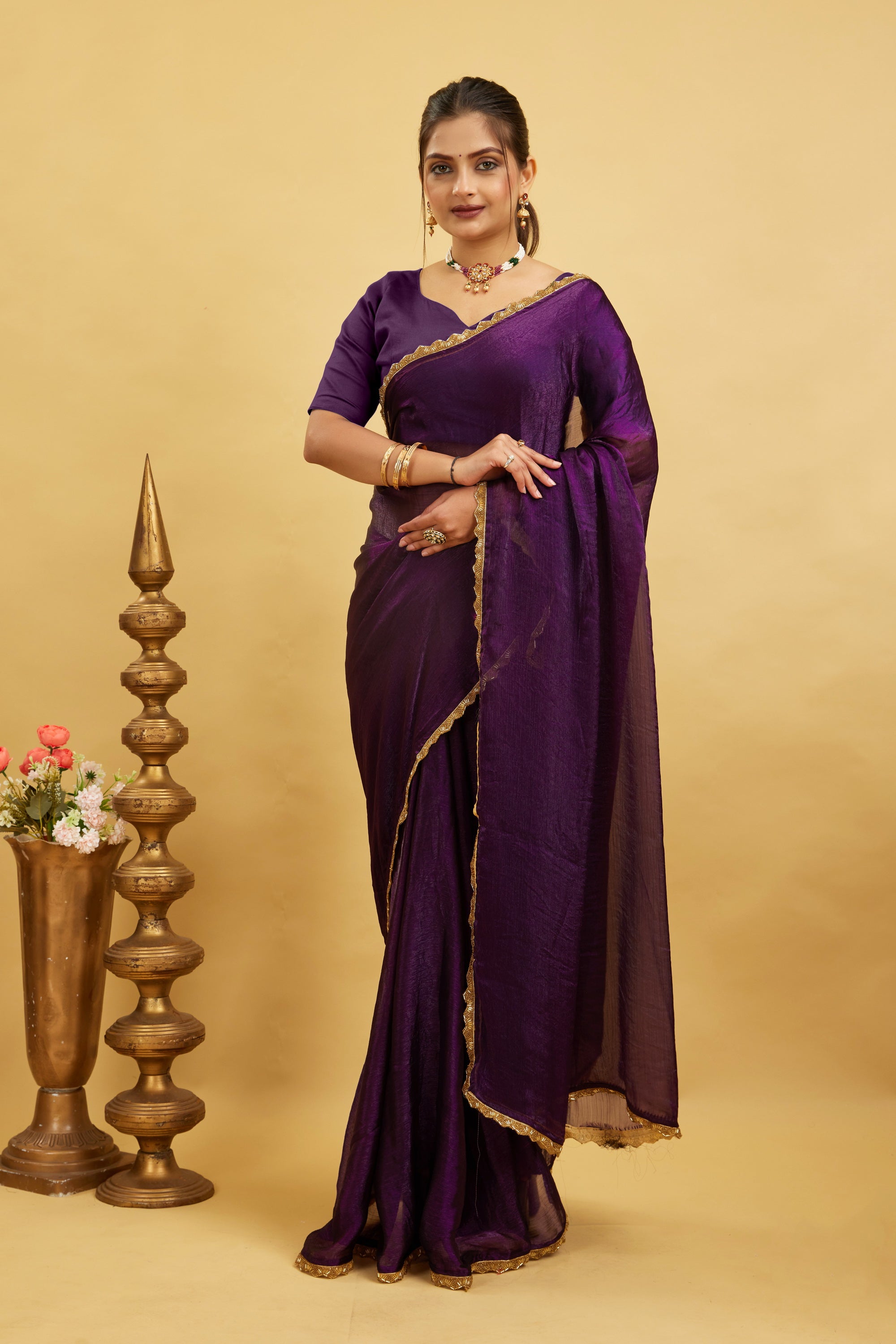 Purple Jimmy Choo Plain Chiffon Saree