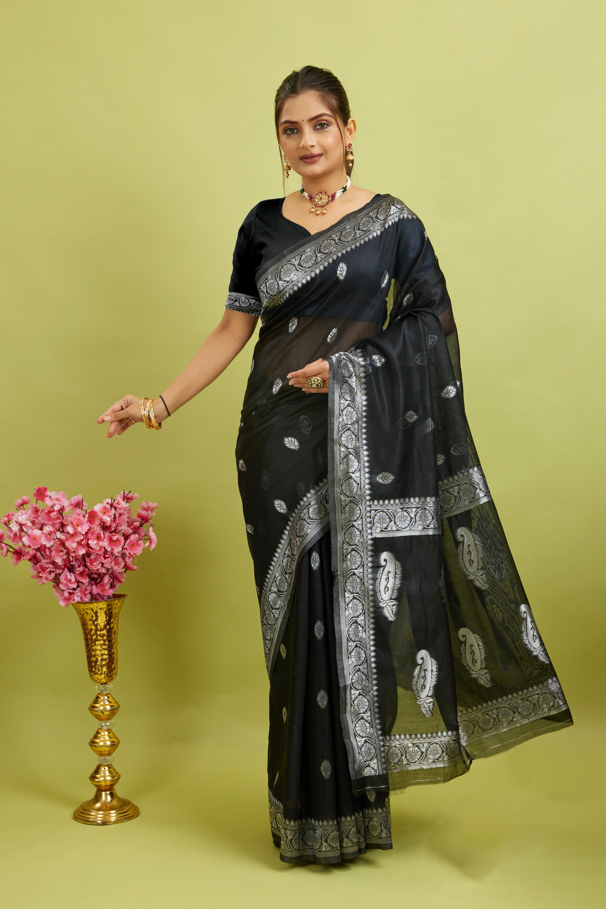 Black Weaving Cotton Silk Saree