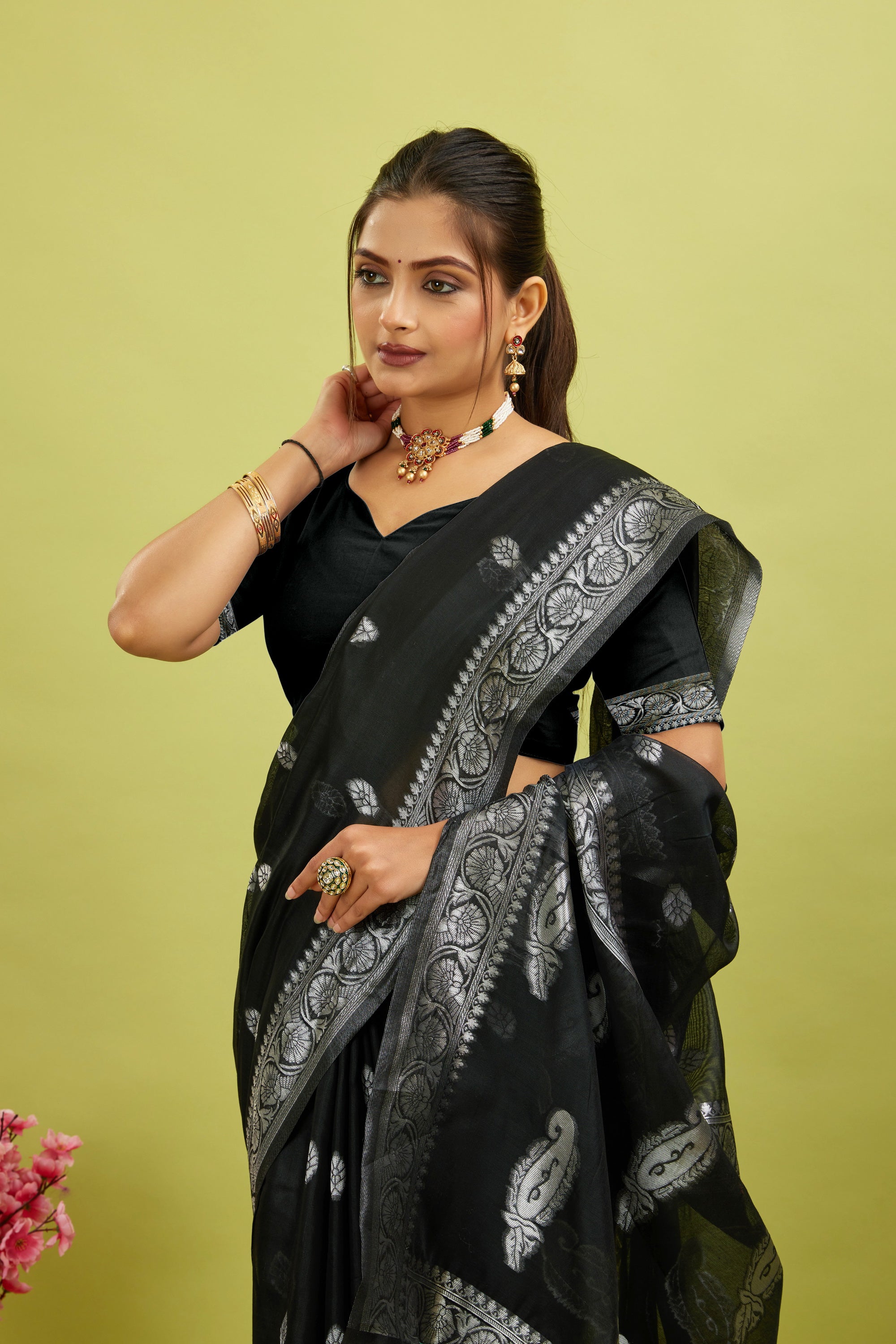 Black Weaving Cotton Silk Saree