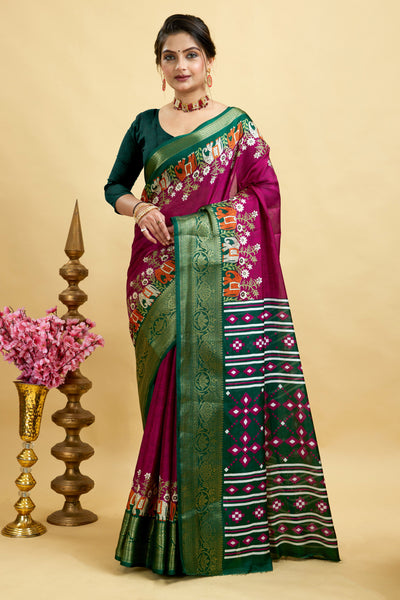 Purple Bandhani Print Soft Dola Cotton Kanjivaram Saree