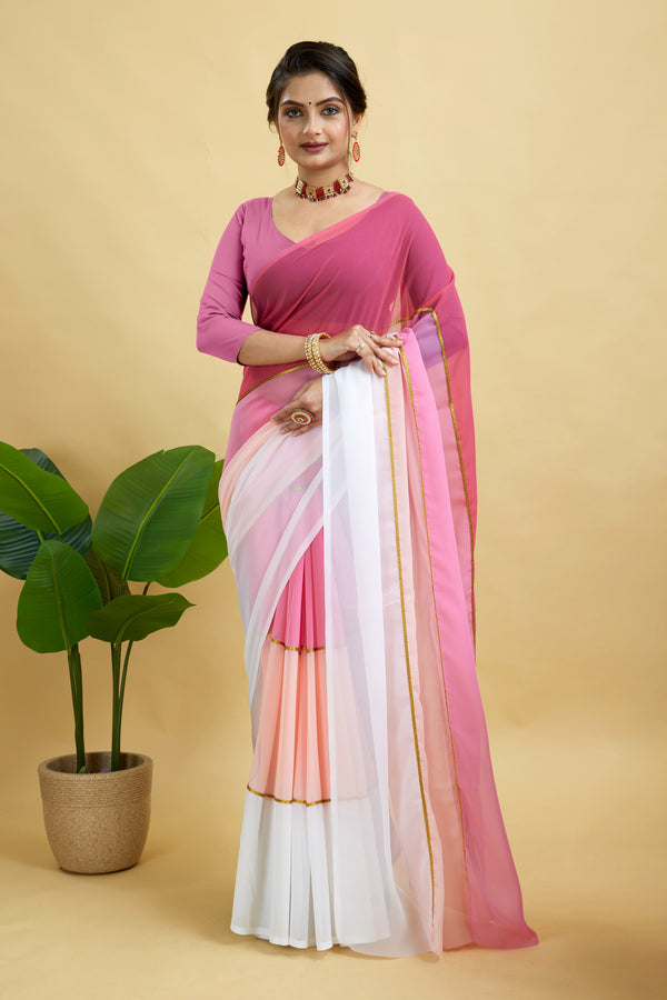 Pink Toned Plain Georgette Saree