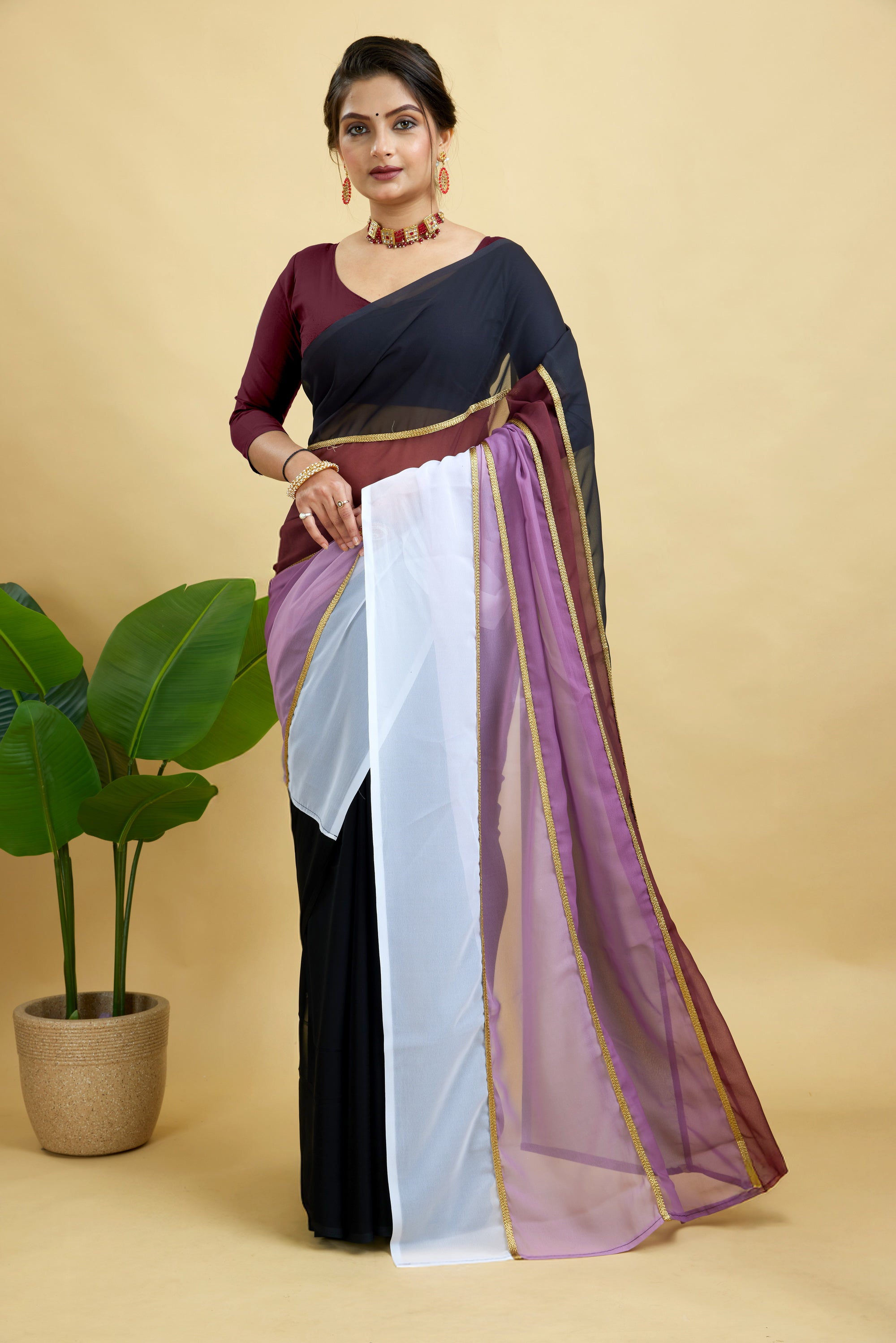 Black Toned Plain Georgette Saree