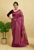 Wine Silk Blend Woven Banarasi Saree