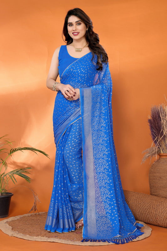 Blue Foil Work Soft Georgette Saree