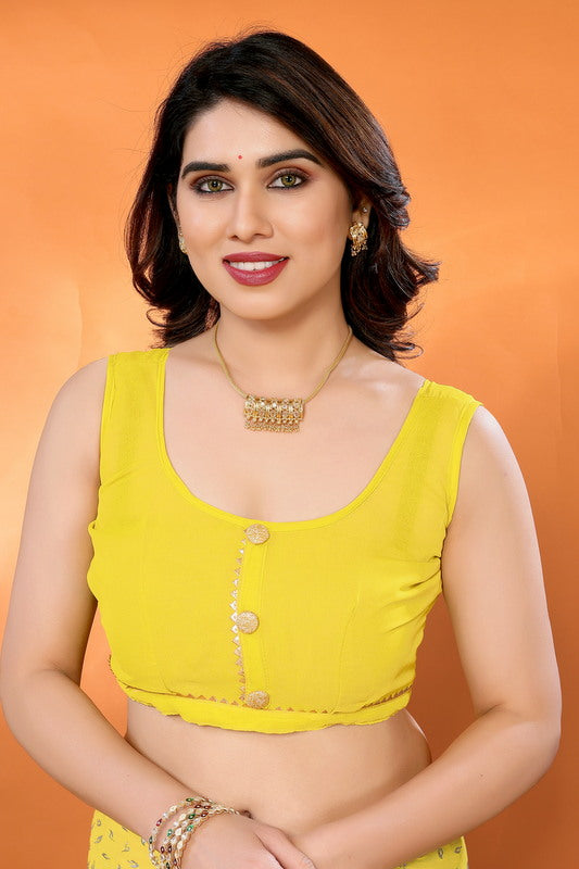 Yellow Foil Work Soft Georgette Saree