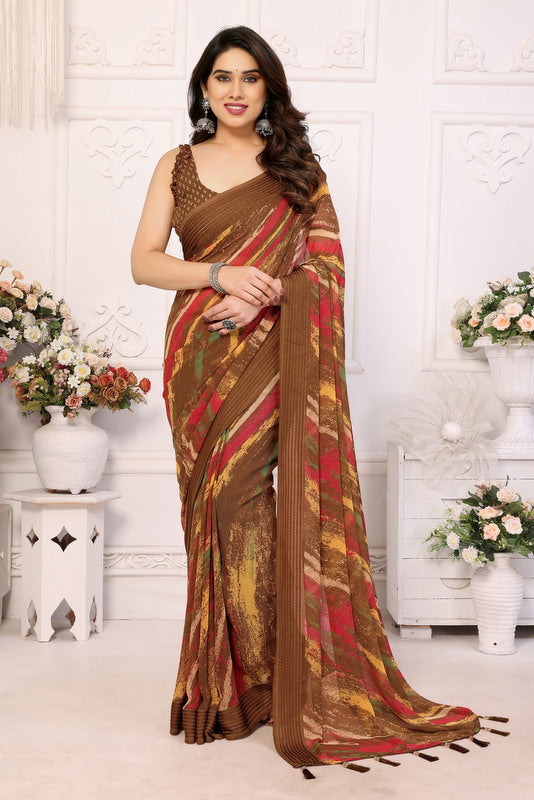 Brown Digital Printed Weightless Moss Saree