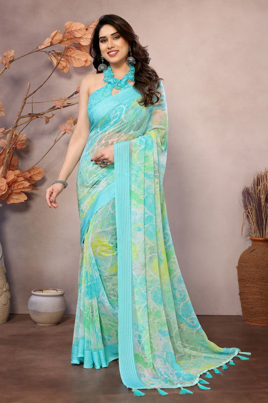 Mint Digital Printed Weightless Moss Saree