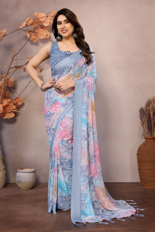 Gray Digital Printed Weightless Moss Saree