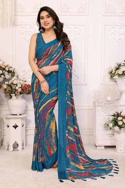 Light Blue Digital Printed Weightless Moss Saree