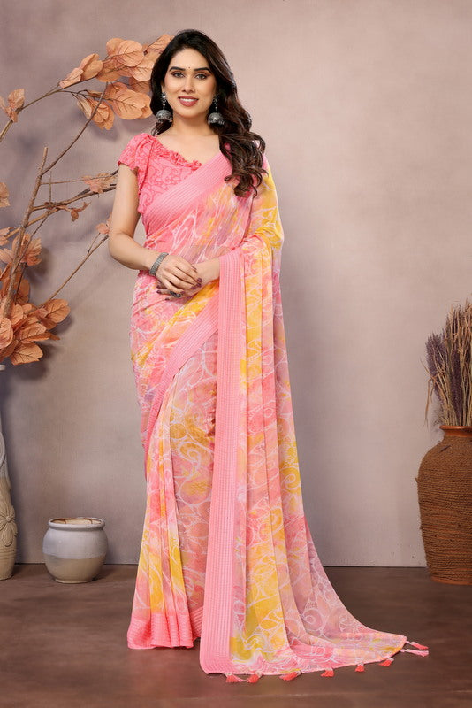 Pink Digital Printed Weightless Moss Saree