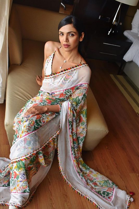 White Printed Georgette saree