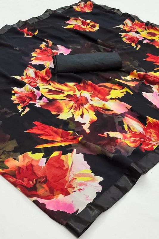 Black Printed Georgette Saree