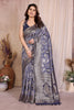 Blue Cotton Blend Jacquard Zari Saree